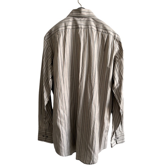 LACOSTE men’s taupe striped button down shirt sz 41 / M NWOT - Picture 5 of 5